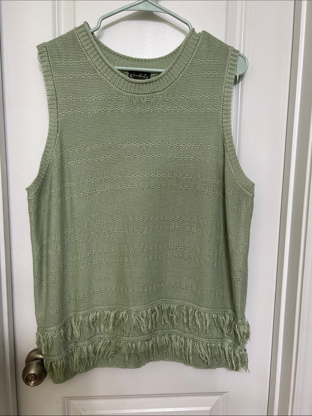 Wonderly Sage Green Sleeveless Fringe Knit Tank XXL